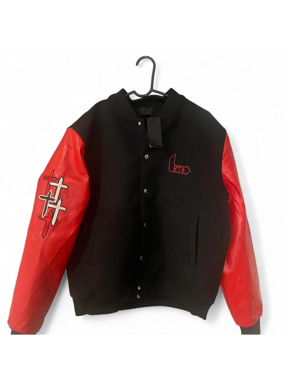 RtA Men's Marty Black and Red Varsity Jacket - Large